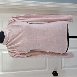 Express Mock Neck Ruched Puffed   Sleeves Pullover Knit Baby Pink Sweater